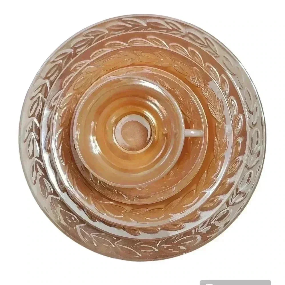 Fire King Peach Luster Laurel Leaf place setting